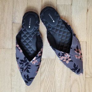 Birdies Pink and Gray Floral Point Toe Slip On Flats Slides Women's Size 8.5